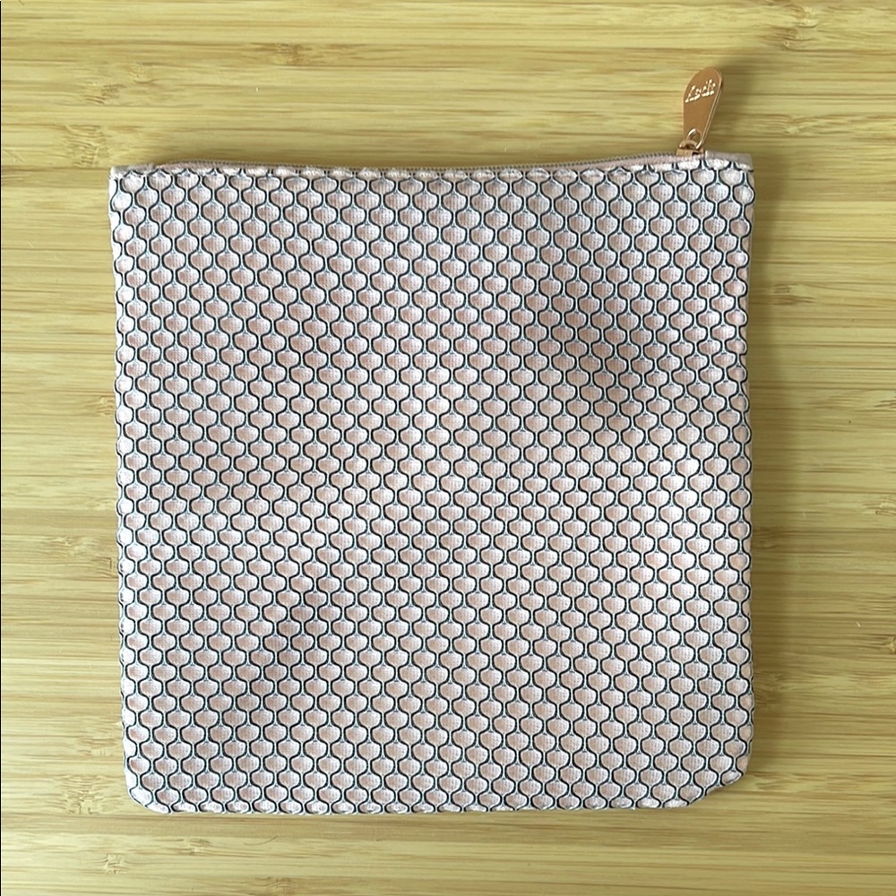 Ipsy Bag - Chic Pale Pink and Black Mesh Cosmetic Pouch with Rose Gold Zipper